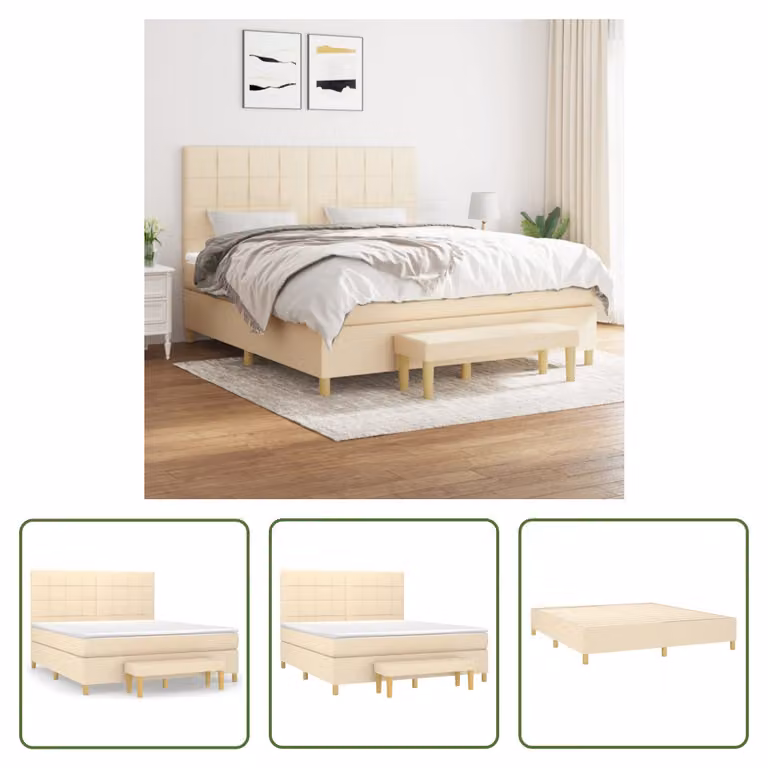 The Living Store Letto a molle con materasso crema 180x200 cm in tessuto