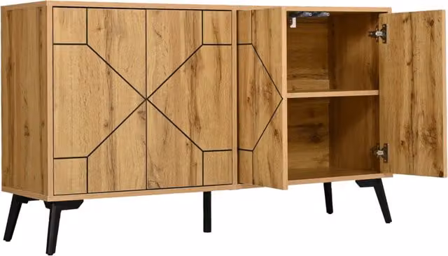 Mobile con 4 Ante in MDF con Meccanismo a Pressione, Decorazione in Legno, 120x35x69 cm, Capacità 50 kg