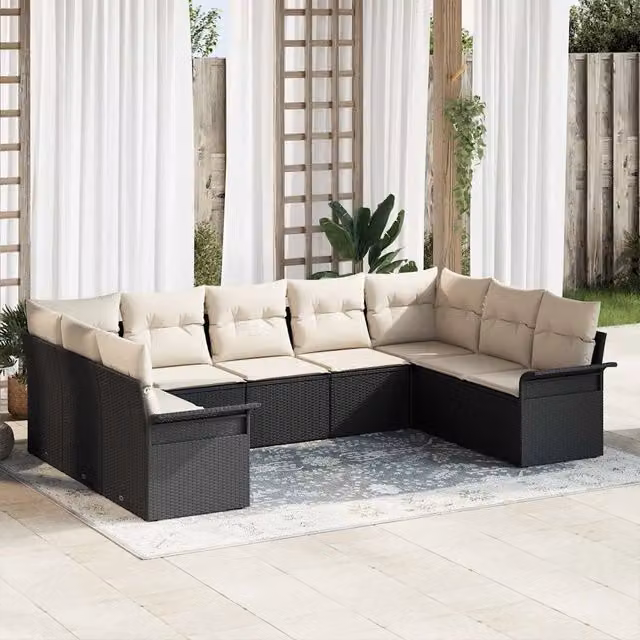 Set Divano da Giardino 9 pz Nero polyrattan 3354186