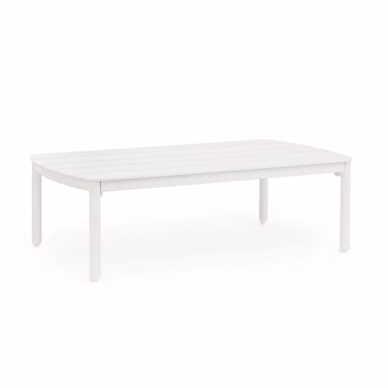 Tavolino da giardino GAUDIX in alluminio bianco con piedini regolabili, 115×68,5 cm