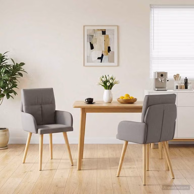 Set di 2 sedie da pranzo vidaXL in tessuto color tortora con struttura in legno e metallo L/P/H: 60 x 56 x 93 cm
