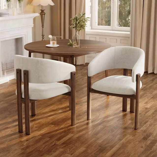 Set di 2 sedie da pranzo in lino beige effetto noce