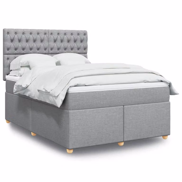 vidaXL Letto Ibrido con Giroletto a Molle e Materasso in Tessuto Grigio e Bianco L/P/H: 140 x 200 cm