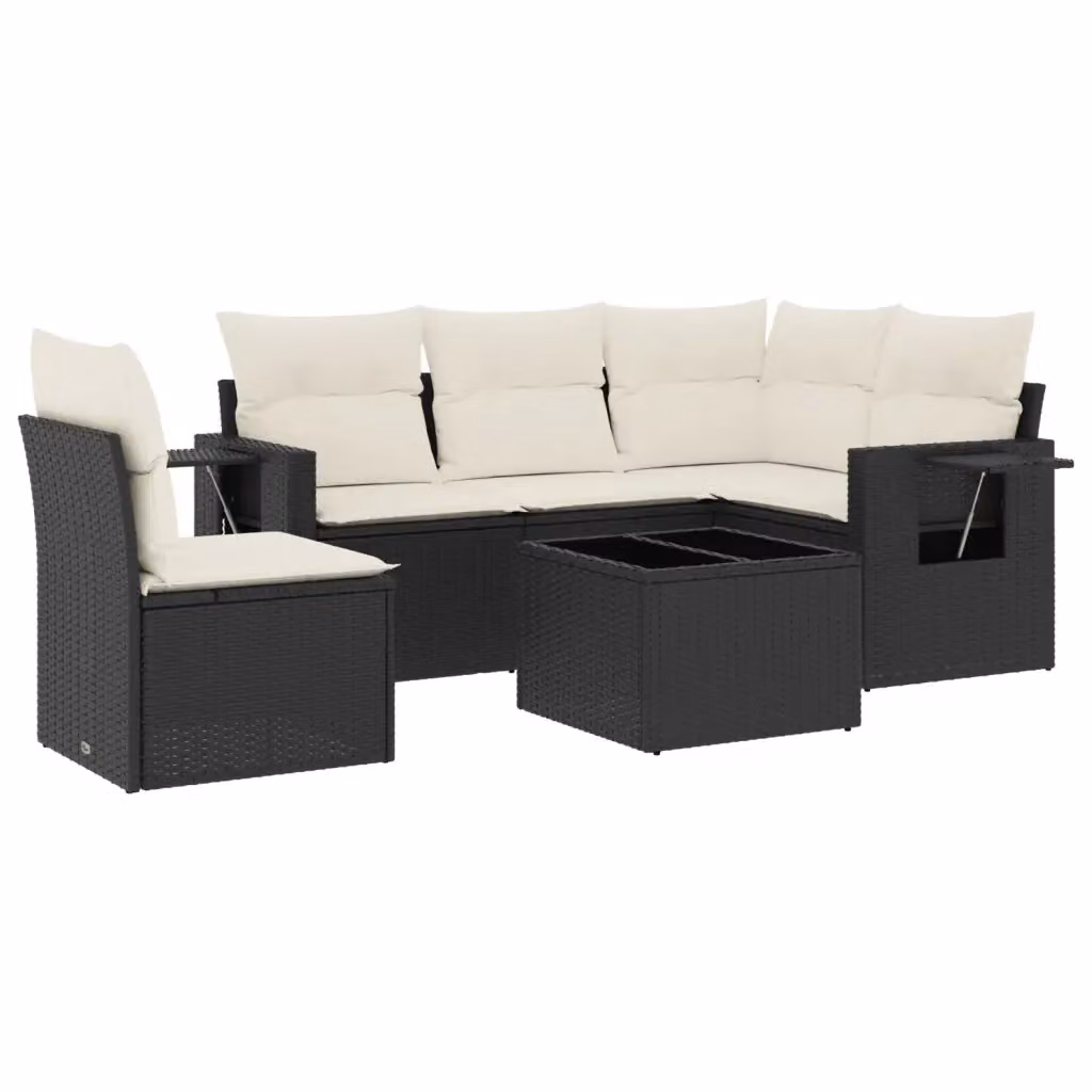 vidaXL Set Divano da Giardino a L 6 pz in Polyrattan Nero con Cuscini e Tavolino da Esterno – 2