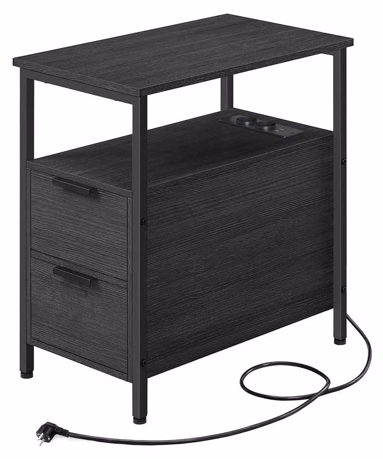 Tavolino laterale con ciabatta multipresa e 2 cassetti – 60 x 35 x 61 cm