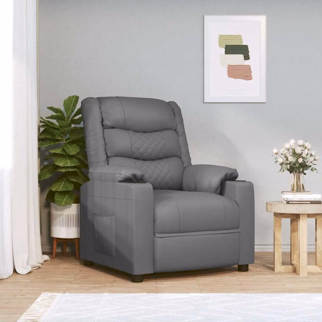 vidaXL Poltrona Reclinabile Elettrica Grigia in Similpelle con Braccioli