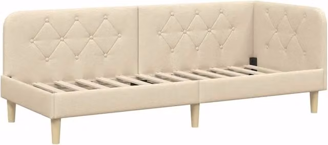 Letto singolo | Letto per adulti | Cornice del letto ad angolo Crema 80 x 200 cm Tessuto