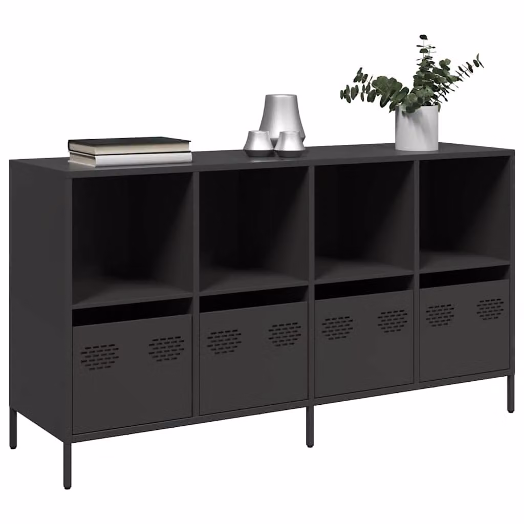vidaXL Credenza Moderna in Metallo Nero Opaco L: 135 cm, P: 39 cm, H: 73,5 cm – 1