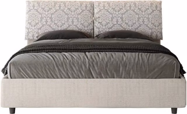 Letto Matrimoniale Agata Mados Bianco con Contenitore e Rete con Alzata, Imbottito in Tessuto, L/P/H: 160 x 200 x 110 cm – 1