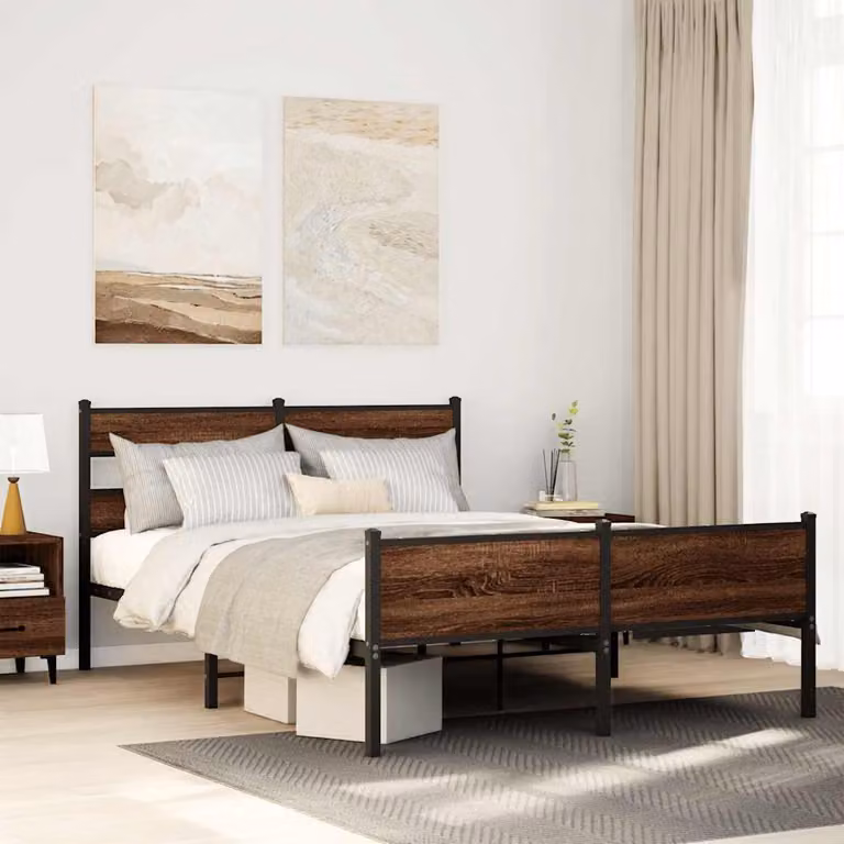 vidaXL Giroletto senza materasso in rovere marrone L/P: 150 x 200 cm