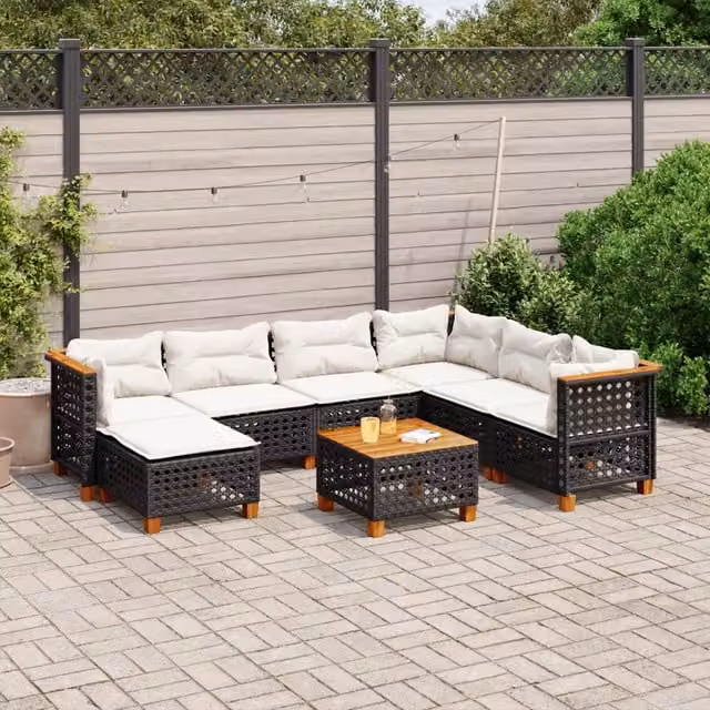 Set Divani da Giardino con Cuscini 8 pz Nero in Polyrattan 3261944