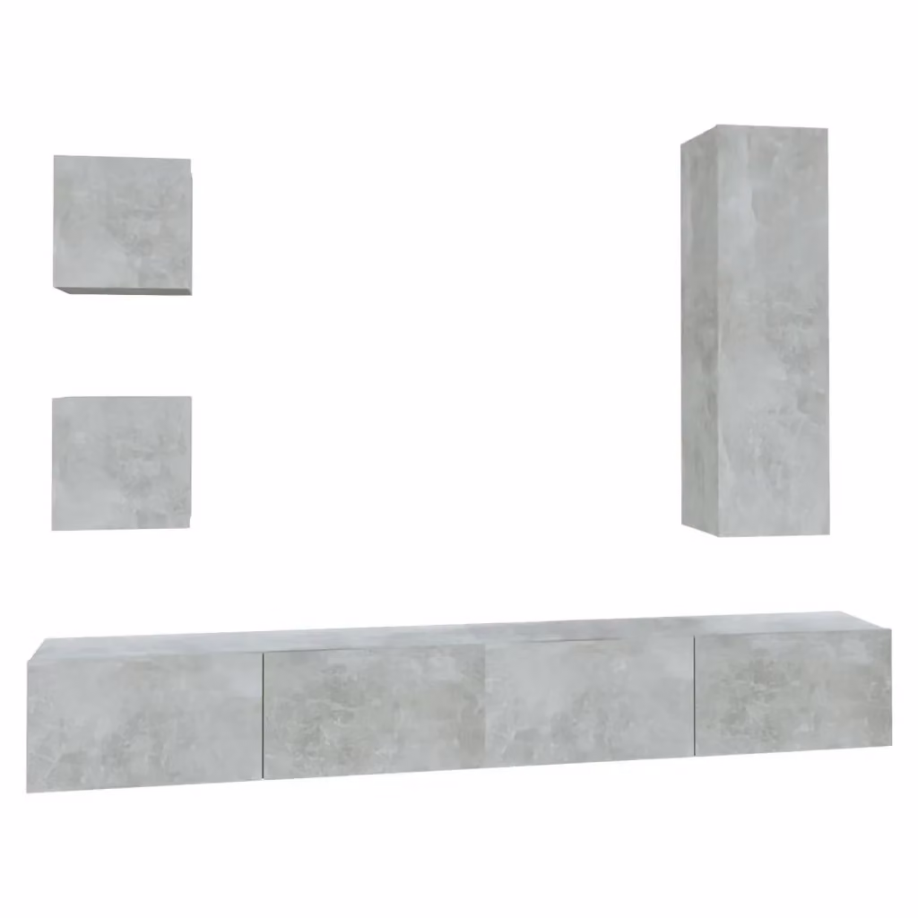 Set di mobili porta TV vidaXL da 5 pezzi in legno e MDF, stile moderno grigio cemento, da appendere alla parete – 2