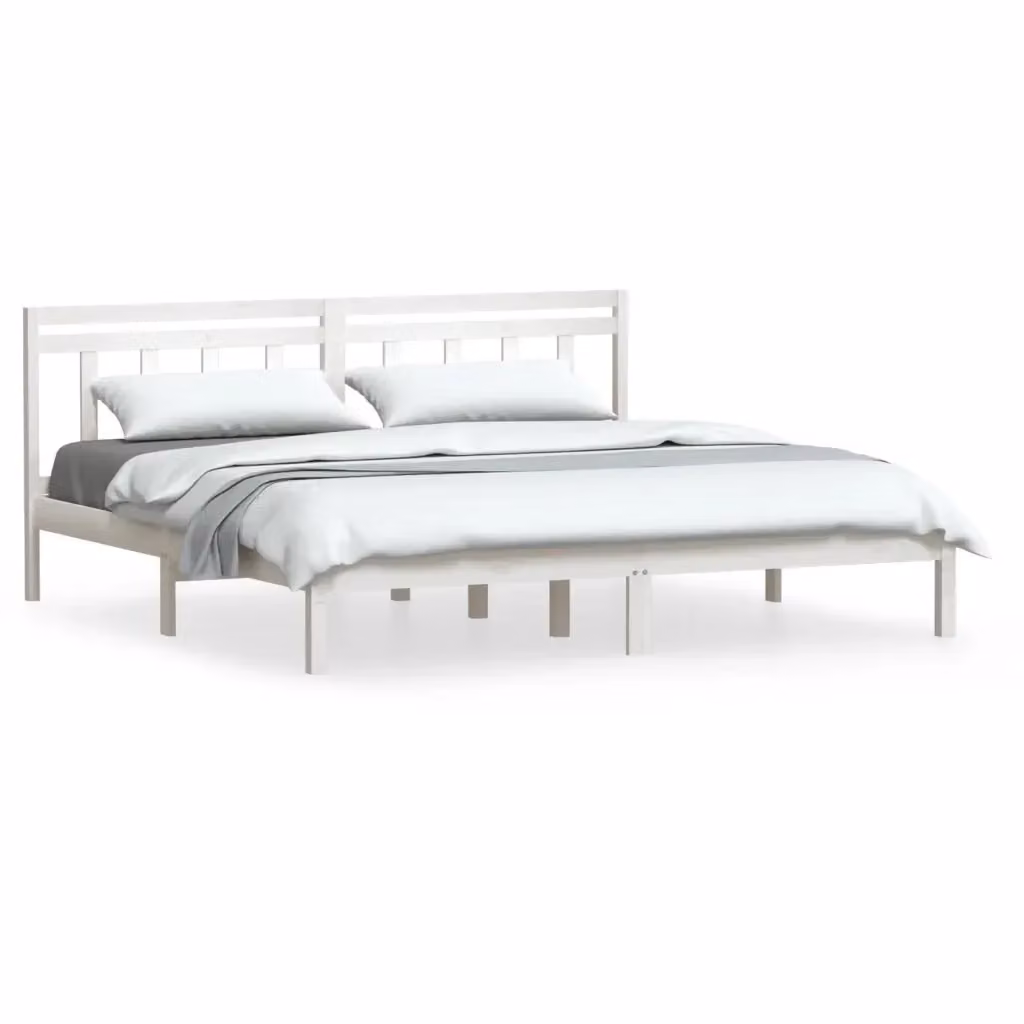 Letto Super King Giroletto Bianco vidaXL in Legno Massello di Pino con Doghe Fisse L/P: 180 x 200 cm – 2