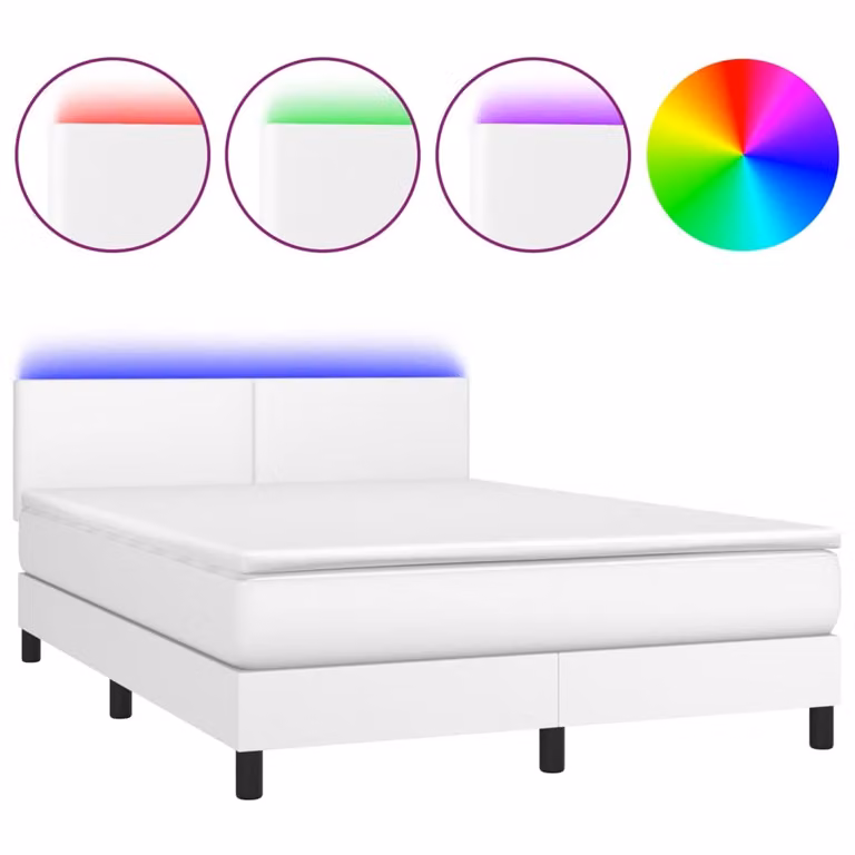 Giroletto Molle con Materasso e LED Bianco 140x200cm Pelle finta