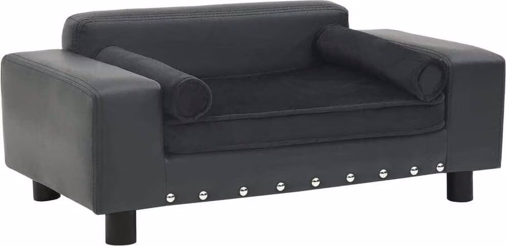 The Living Store Divano per cani grigio scuro 81x43x31 cm in peluche e Pelle finta