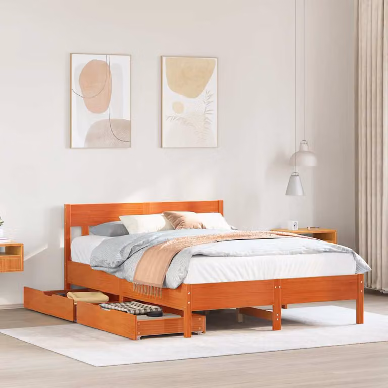 Letto in legno di pino rustico vidaXL senza materasso, Marrone Cera, L 150 x P 200 cm