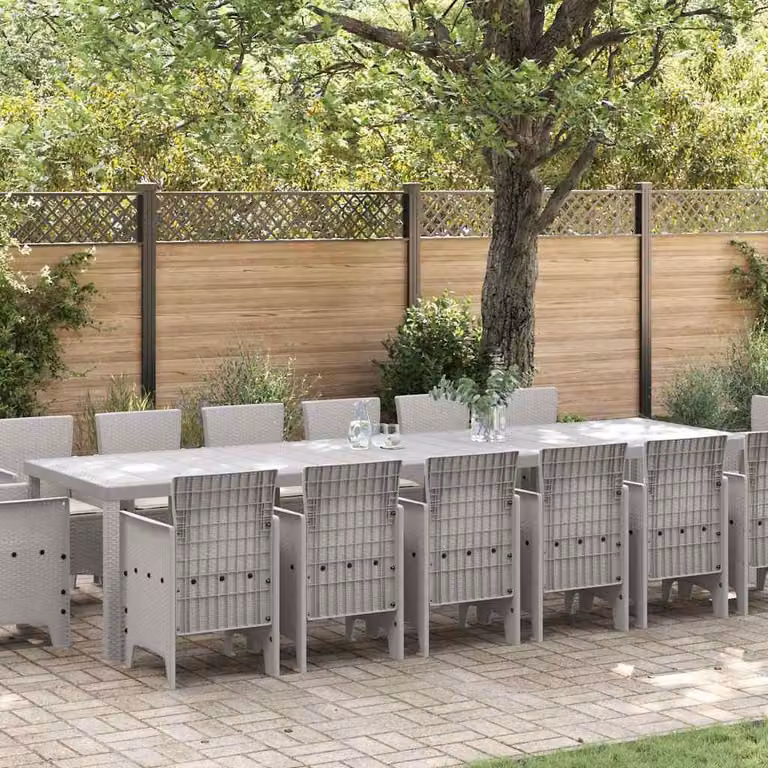 Maison Exclusive - Set da pranzo per esterno, 15 pezzi, rattan sintetico color grigio chiaro