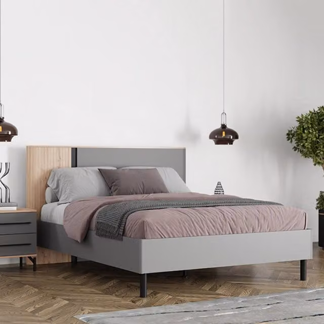 Letto Matrimoniale Banff DMORA in Tessuto Grigio, Dimensioni Materasso 180x200 cm – 1