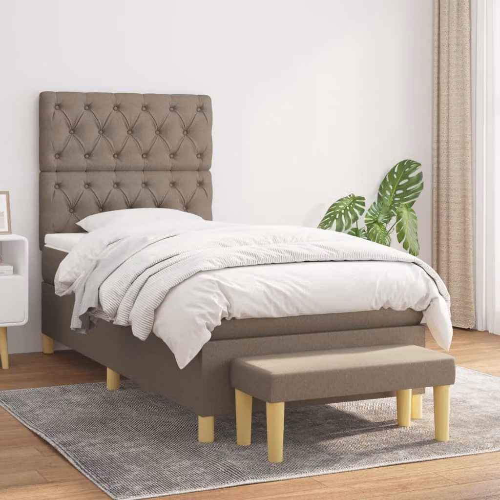 vidaXL Giroletto a Molle Ibrido con Materasso in Tessuto Beige e Bianco L/P/H: 200 x 80 x 128 cm – 1