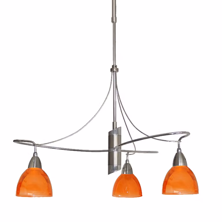 Lampada a sospensione CARRAT, 3 attacchi E14/40W, finitura nickel satinato/cromata, colore arancione, lunghezza: 510, altezza: 825, dimmerabile