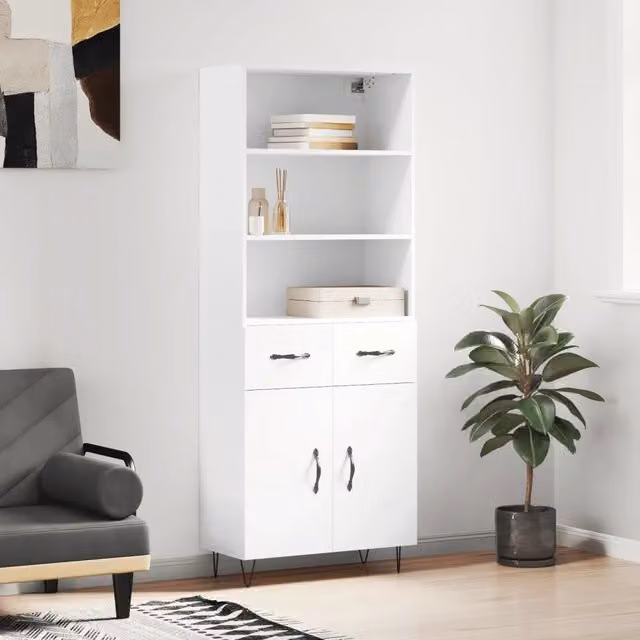 Credenza moderna bianca vidaXL in legno e metallo L: 69,5 cm, P: 34 cm, H: 180 cm