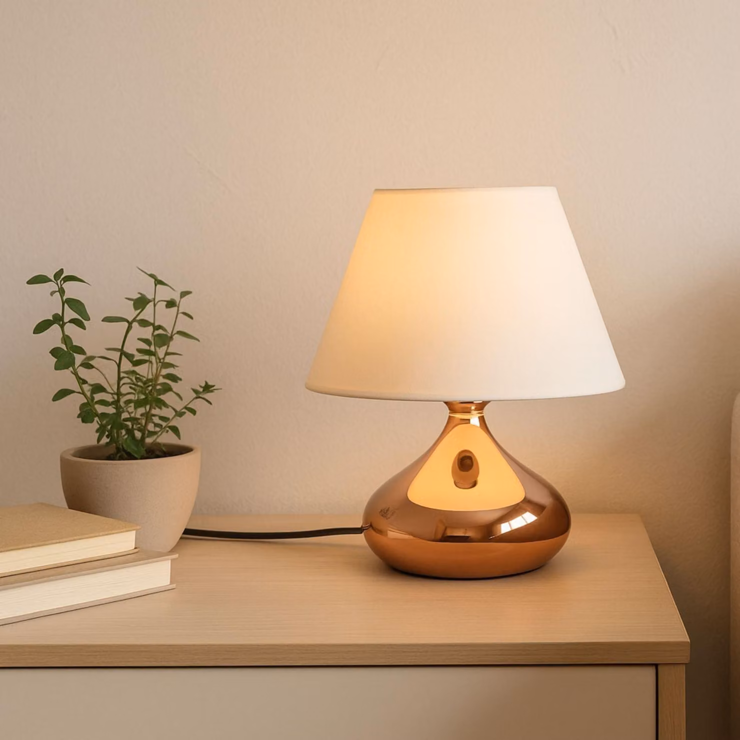 Opviq, lampada da tavolo di alta qualità, struttura in metallo, color crema, Ø 22 x h 14 cm, altezza: 25 cm, cavo: 150 cm, attacco E27, max 40 W, IP20, ideale per ambienti moderni in abitazioni e hotel.
