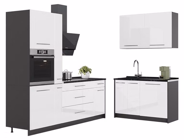 Cucina Vicco Fame-Line Bianco lucido/Antracite 220 x 120 cm, PL Rovere, Model 64964