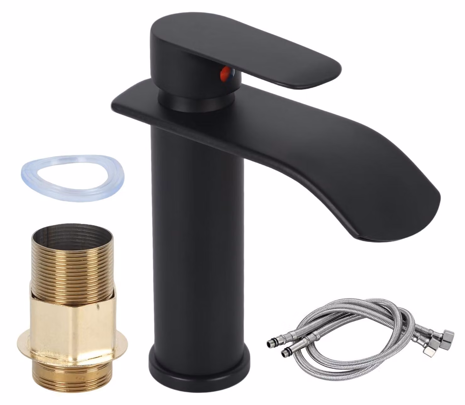 Miscelatore per lavabo da bagno in acciaio inossidabile, a cascata, con tubi flessibili