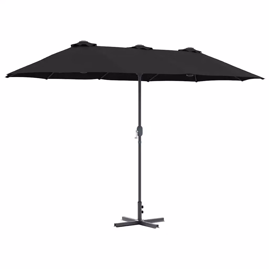 Ombrellone da giardino e spiaggia nero in poliestere con struttura in alluminio L: 370 cm, P: 197 cm, H: 239 cm – 2