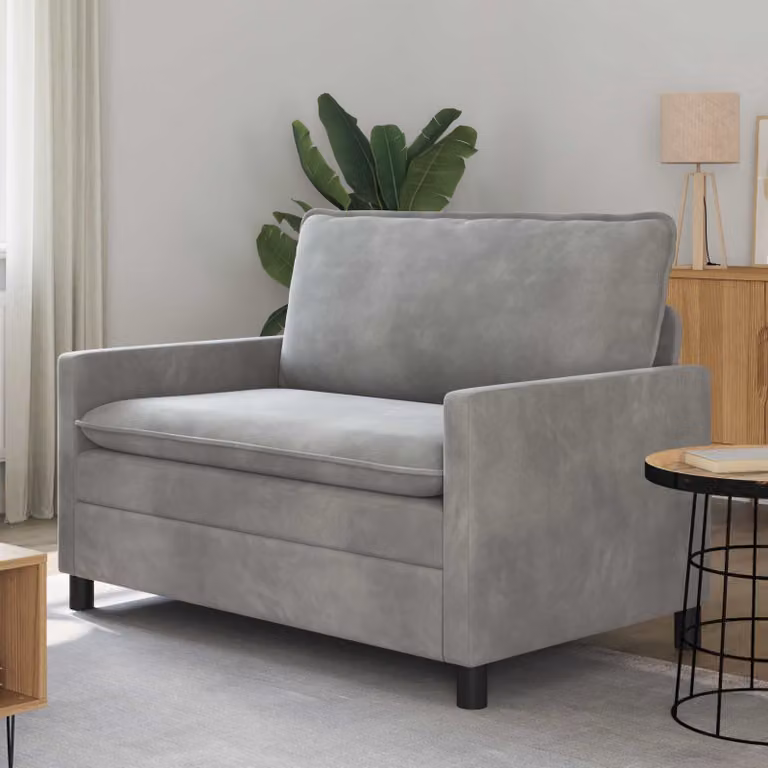Divano moderno vidaXL in velluto grigio con struttura in metallo L: 126 cm, P: 81 cm, H: 87,5 cm