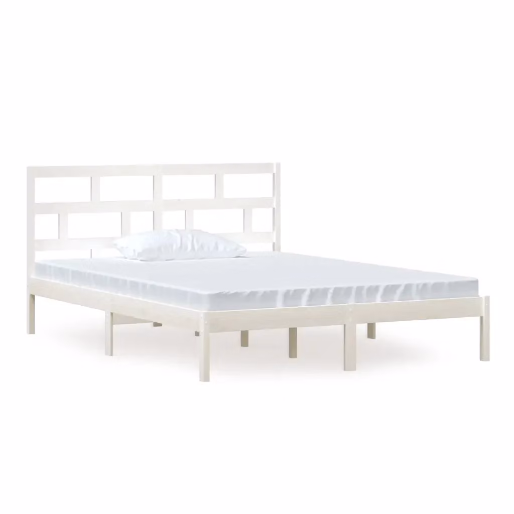 Letto King vidaXL in legno massello di pino bianco con doghe fisse L/P: 150 x 200 cm – 2