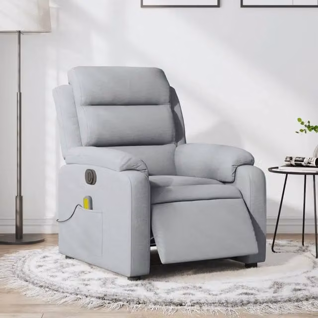 Divano Sedia-Poltrona Reclinabile Massaggio Elettrica Grigio Chiaro Tessuto 362917