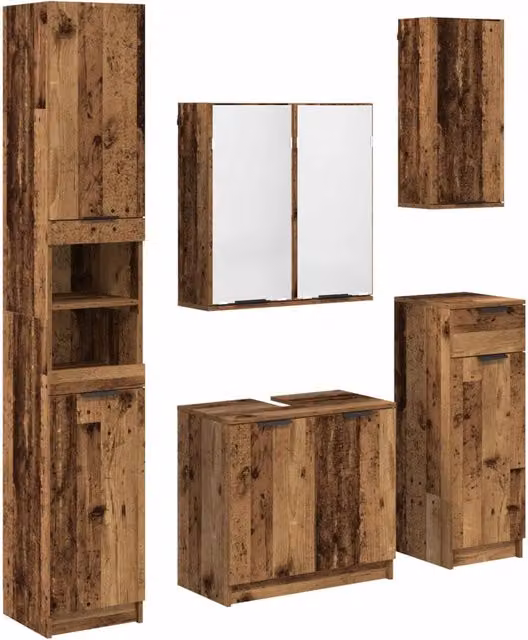Set di mobili per il Bagno | Armadio da bagno con cassetto 5 pz Legno vecchio