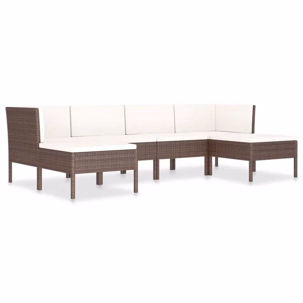 vidaXL Set Divani da Giardino 6 pz a L con Cuscini Marrone e Bianco in Polyrattan e Metallo – 2