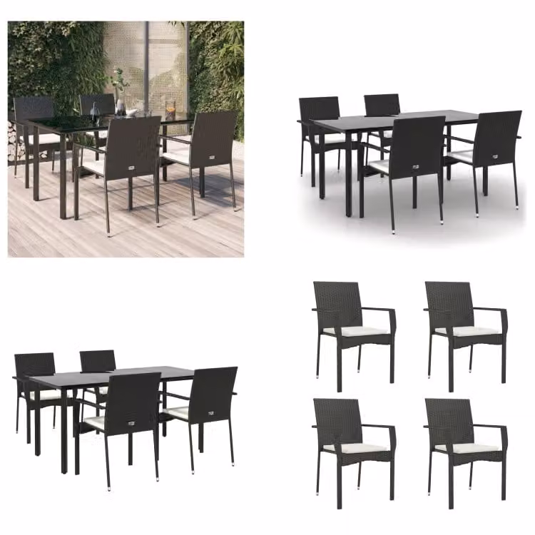 vidaXL Set da pranzo da giardino 5 pezzi con cuscini in poly rattan nero - Set da pranzo da giardino - Set da pranzo da giardino - Set da pranzo da terrazza