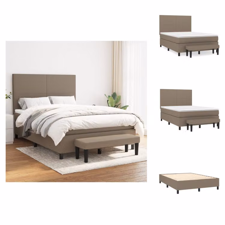 vidaXL Letto a molle con materasso in tessuto taupe 140x190 cm - Letti e strutture letto