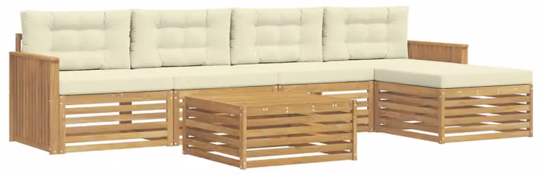 Set di divani da esterno, 6 pezzi, bianco e crema