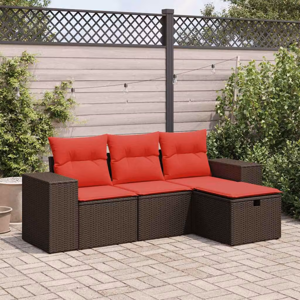 Maison Exclusive - Set Divano da Giardino 4 pz con Cuscini Marrone in Polyrattan