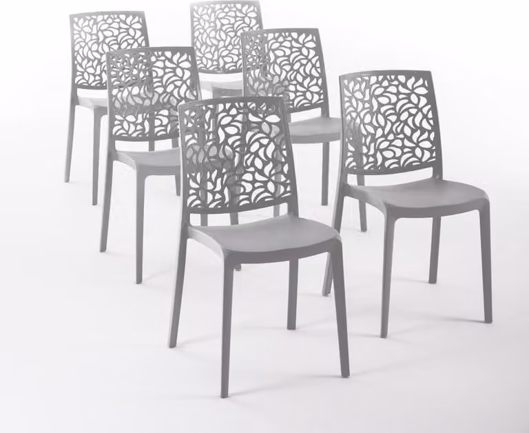 set di 6 sedie impilabili in polipropilene con fibre di vetro per esterni e giardino, bar e ristoranti, cucina design moderno - ANNA - Grigio scuro