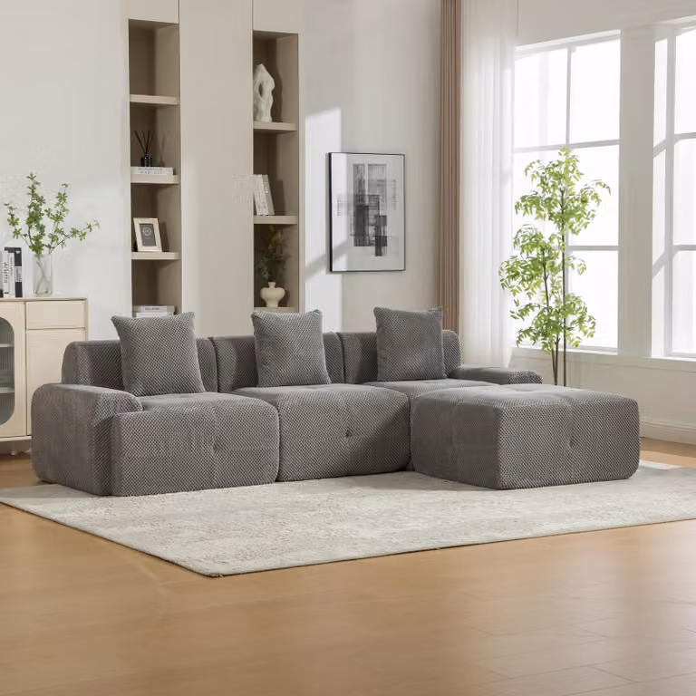 Divano modulare imbottito, in chenille, con imbottitura in schiuma 30D, facile da spostare, con base antiscivolo (grigio)