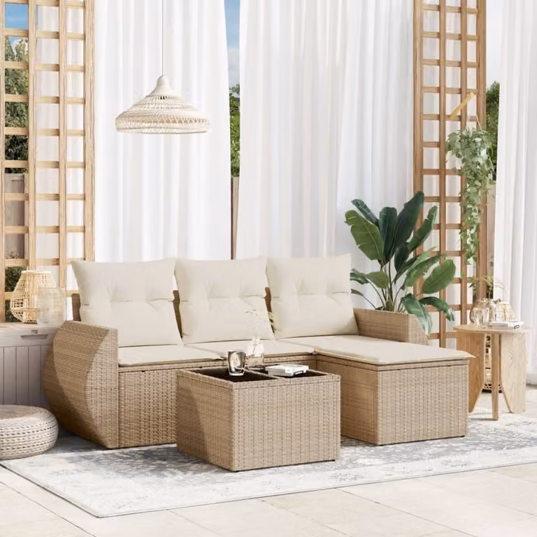 Maison Exclusive - Set Divano da Giardino 5 pz con Cuscini Beige in Polyrattan