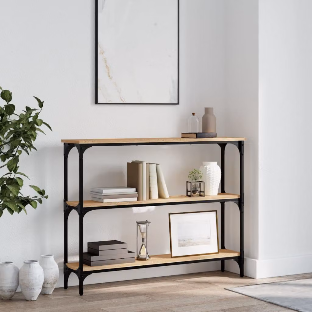 vidaXL Tavolino Consolle in Legno Rovere Sonoma e Metallo, L 100 x P 22,5 x H 75 cm
