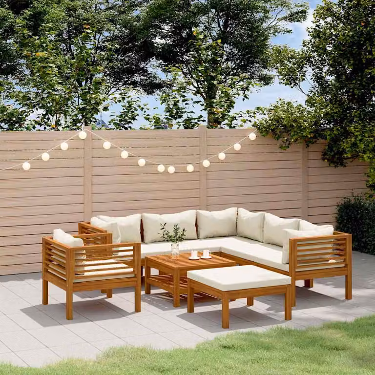 Set Divani da Giardino vidaXL 8 Pezzi in Legno di Acacia con Cuscini Beige e Tavolino da Esterno