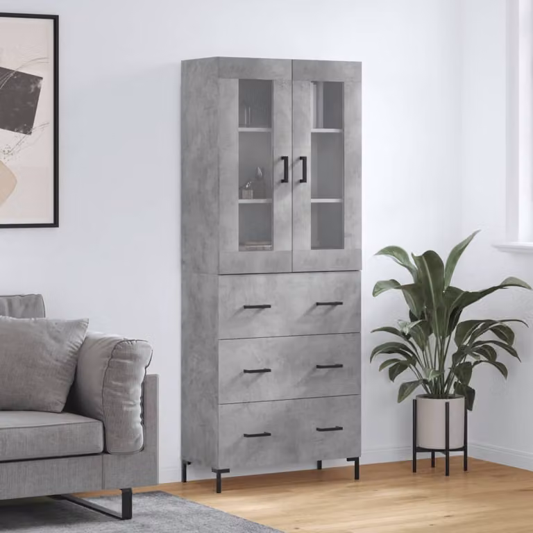 Credenza moderna vidaXL in legno e metallo grigio, L: 69,5 cm, P: 34 cm, H: 180 cm