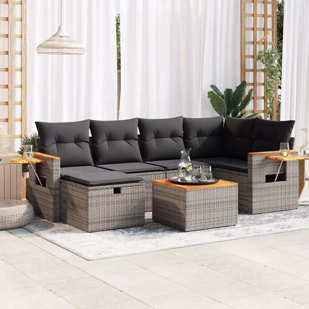 Maison Exclusive - Set da giardino 7 pezzi con cuscini in polyrattan grigio