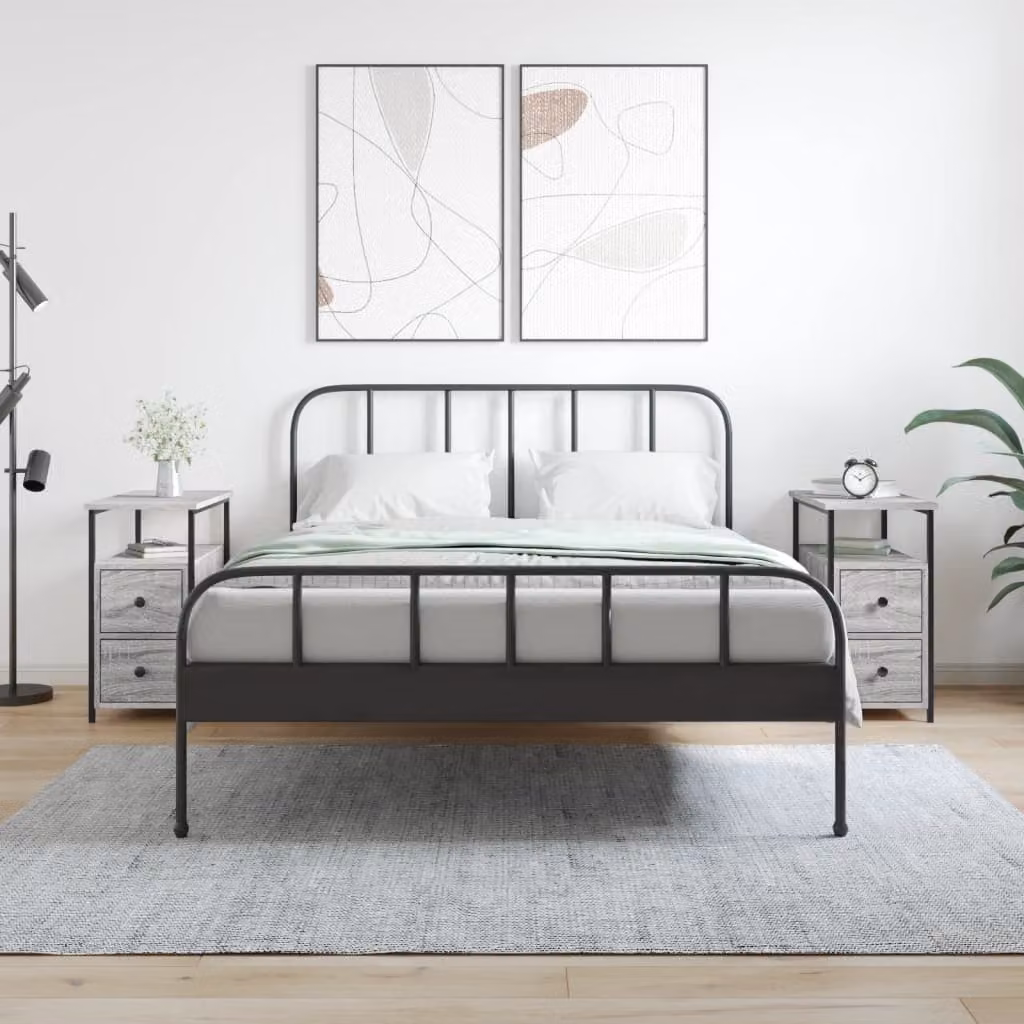 Set di 2 comodini vidaXL moderni in legno e metallo, colore grigio, L: 30 cm, P: 60 cm, H: 60 cm