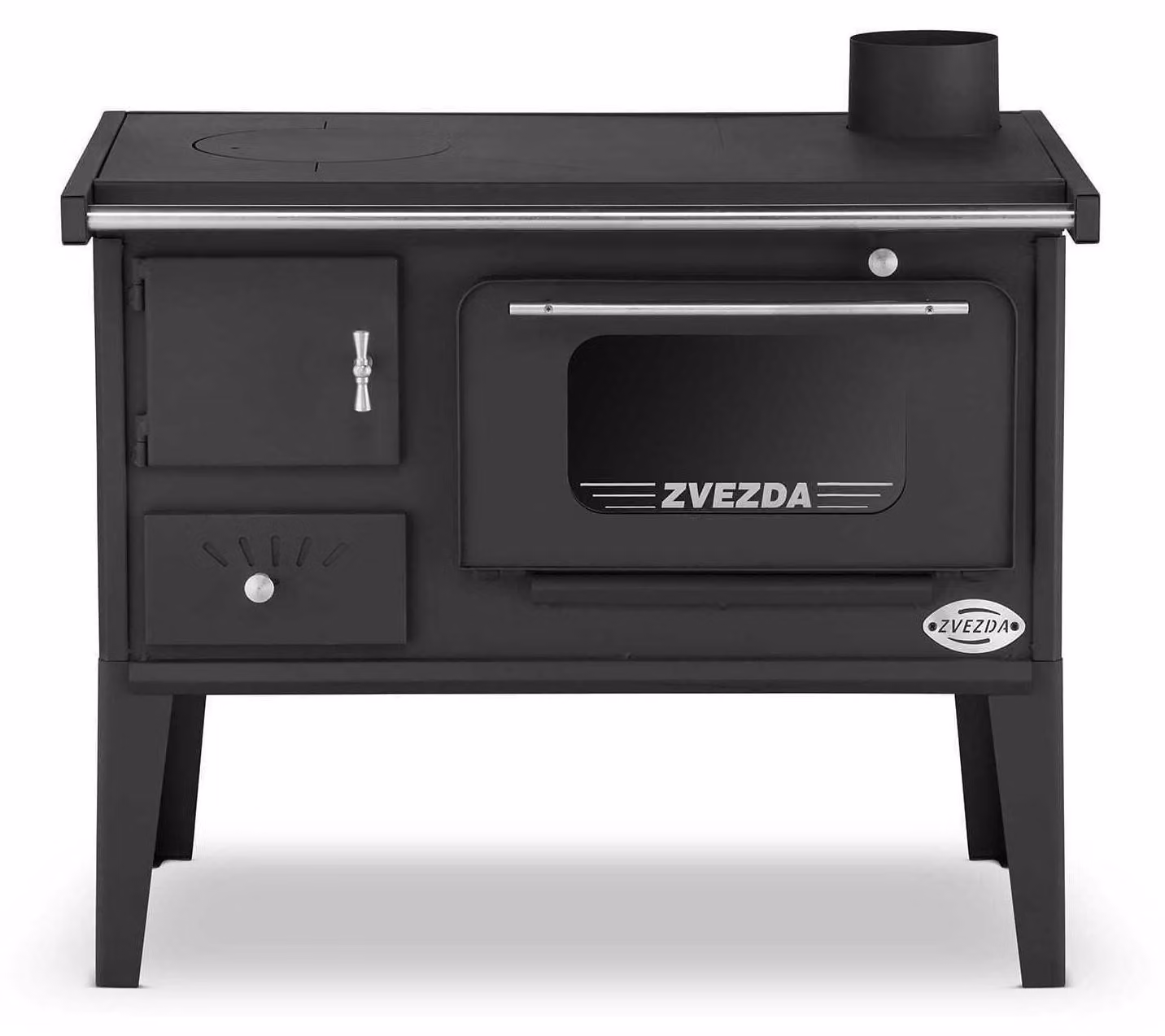 ZVEZDA Narodna SP Glass, Cucina a legna con forno e piano cottura, 6,1 kW, Ø 130 mm
