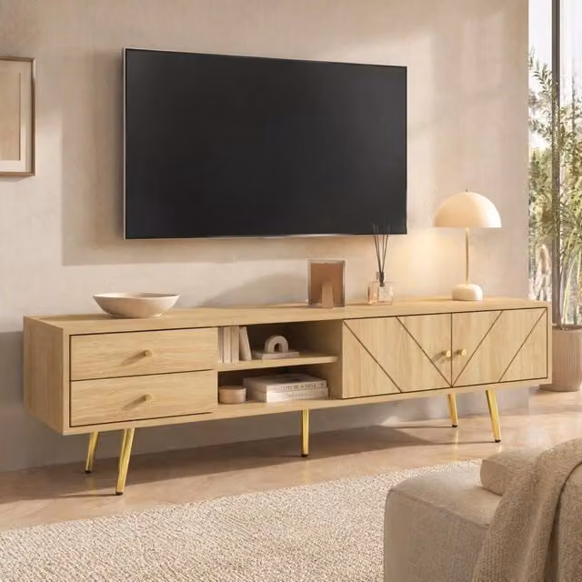 Mobile TV 160x36x42 cm colore legno in MDF con 2 cassetti e 2 ante