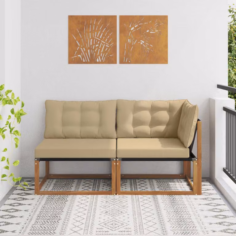 Set di divano modulare da esterno e angolare vidaXL in legno di acacia con cuscini beige e marrone