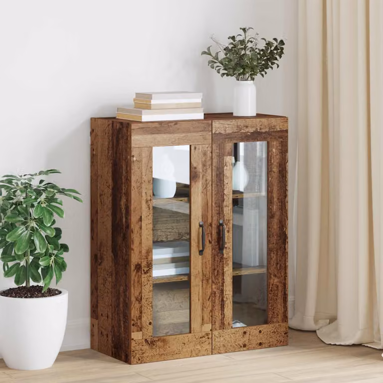 Armadio da parete vidaXL in legno marrone con ante in vetro e ripiani interni L: 69,5 cm, P: 34 cm, H: 90 cm